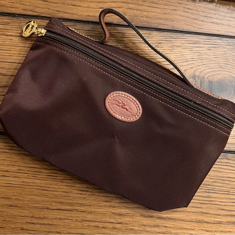 Longchamp Brown Cosmetic Bag with Leather Trim